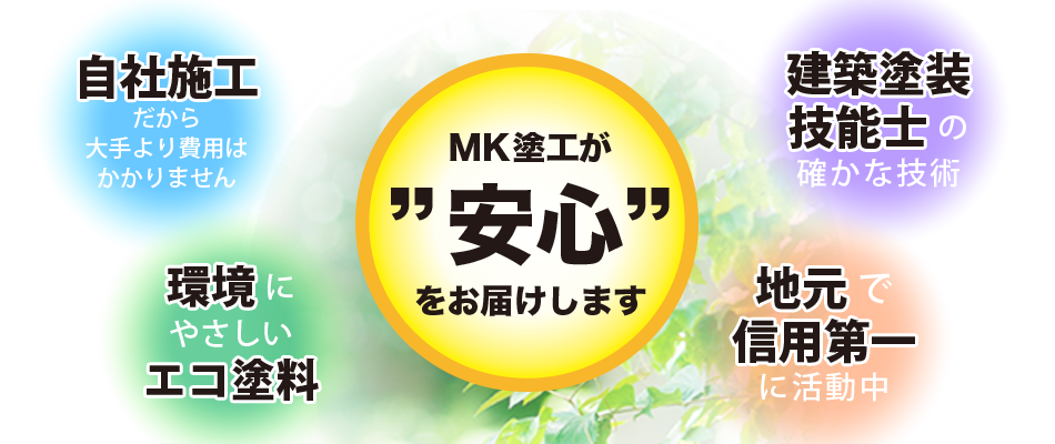 MK塗工の外壁塗装・屋根塗装は自社施工＆建築塗装技能士の確かな技術で安心をお届けします！